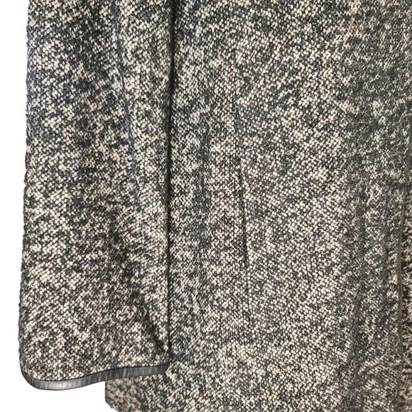 ⚜️ EILEEN FISHER ⚜️ sz L black tweed & leather lighter coat jacket transitional - Picture 6 of 11